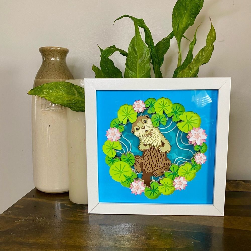 3D Otter Swimming Shadowbox